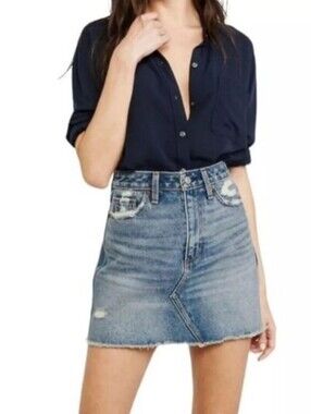 ABERCROMBIE AND FITCH Zoe Natural Rise A-Line Distressed Denim Skirt Size 25